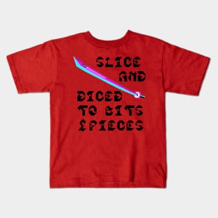 Slice And Diced To Bits and Pieces, v. Code Cyan Magenta Blk Text Kids T-Shirt